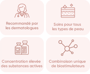 Recommandé par les dermatologuesIConcentration élevéel des substances activesISoins pour tous les types de peauI Combinaison unique de biostimulateurs