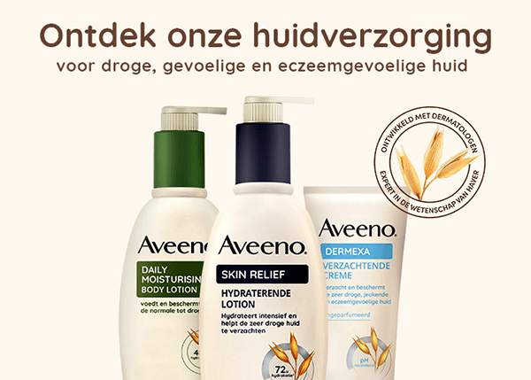 Aveeno huidverzorgingsproducten voor droge en gevoelige huid.