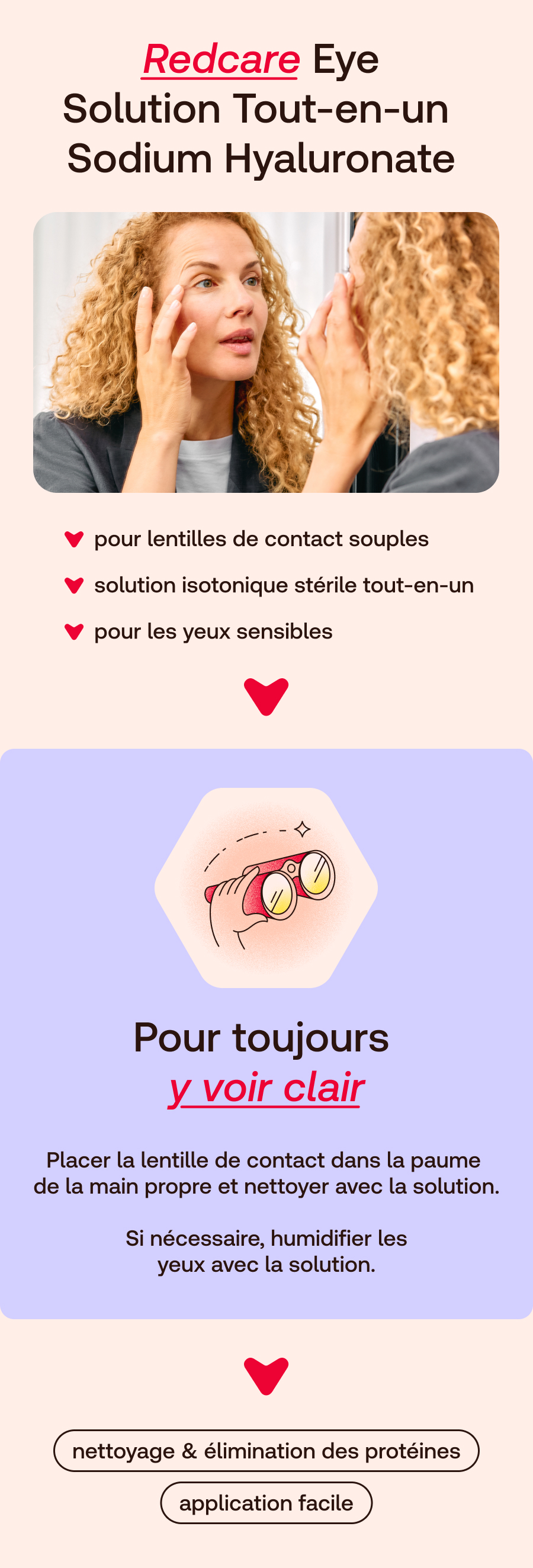 Solution Redcare Eye Hyaluronate de Sodium pour yeux sensibles et lentilles souples.