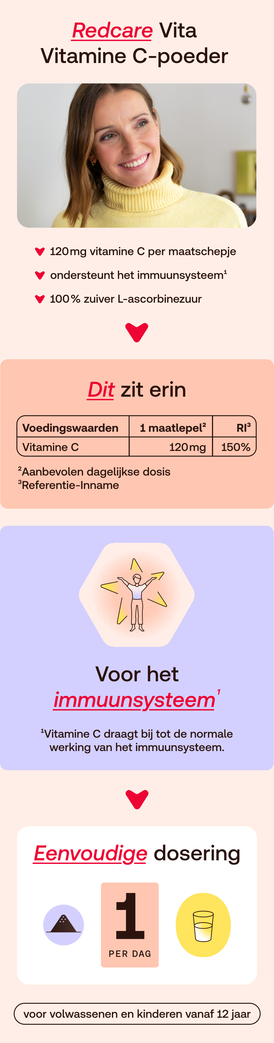 Redcare Vita Vitamine C-poeder: 120mg per maatschepje, ondersteunt het immuunsysteem, 100% zuiver L-ascorbinezuur.