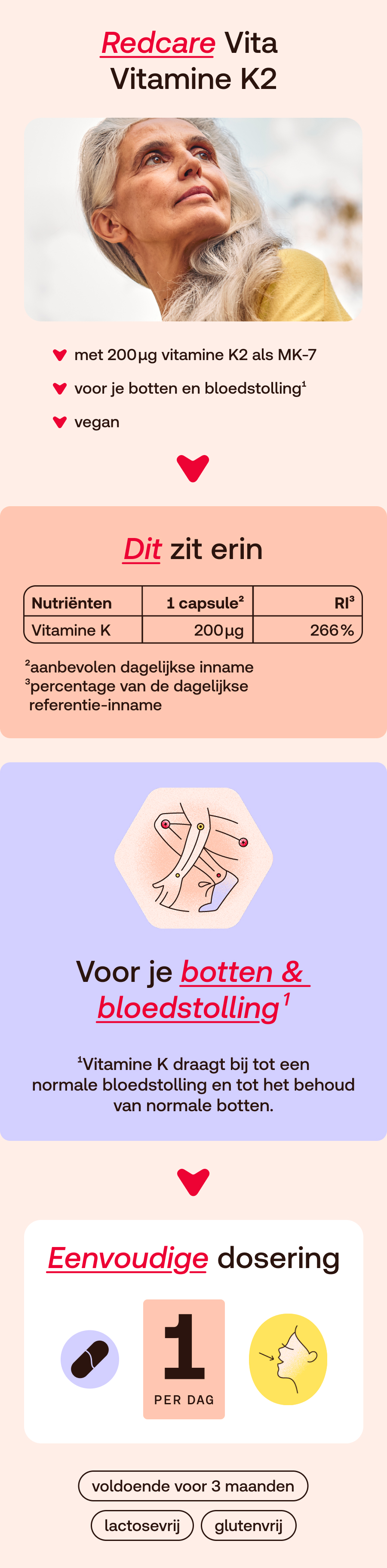Redcare Vita Vitamine K2: Voor botten & bloedstolling, 100 capsules.
