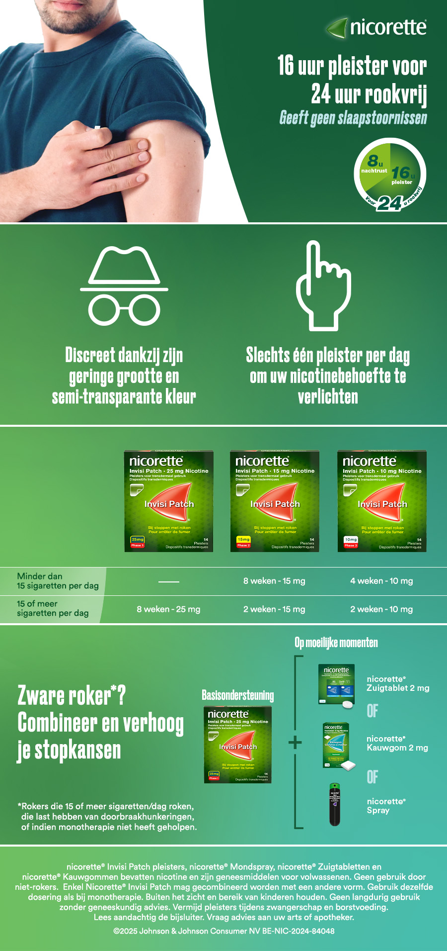 Nicorette Invisi Patch 25mg: 14 pleisters voor transdermale toediening om te stoppen met roken.