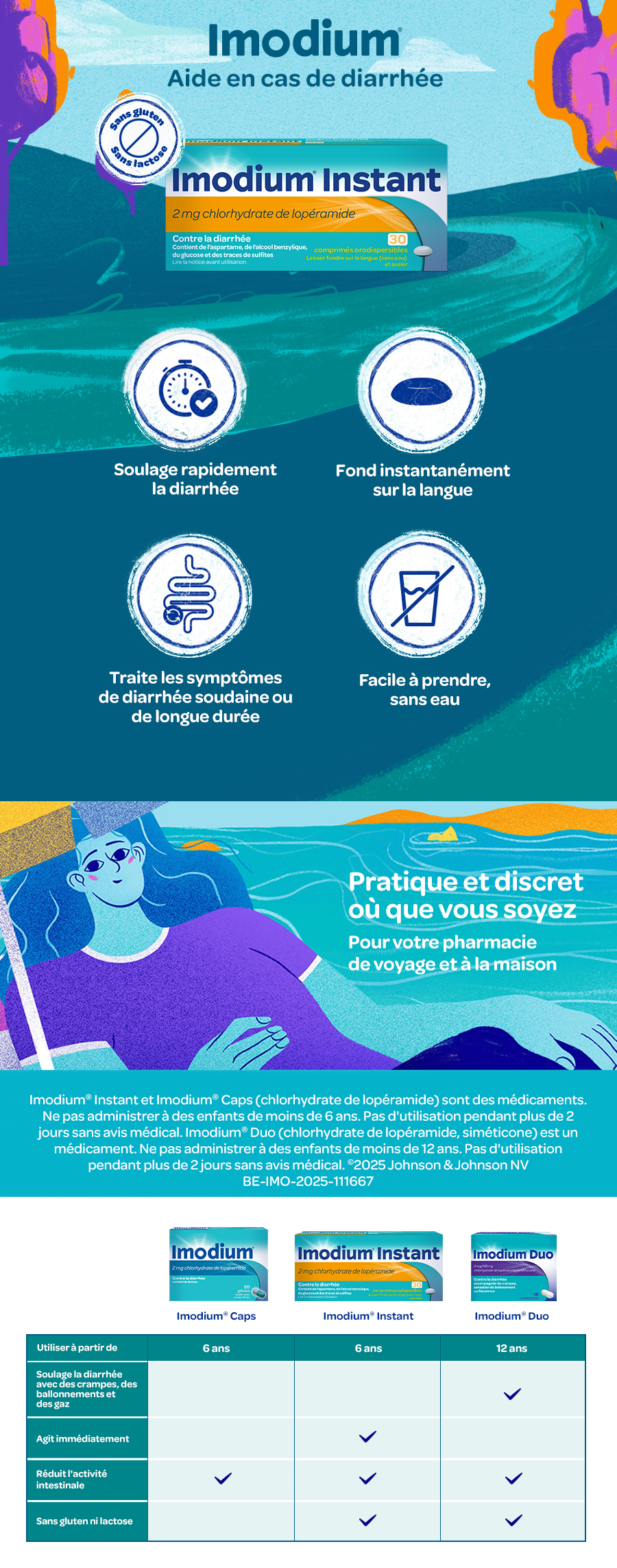 Imo­dium® Instant: Aide rapide en cas de diarrhée. Fond instantanément sur la langue.