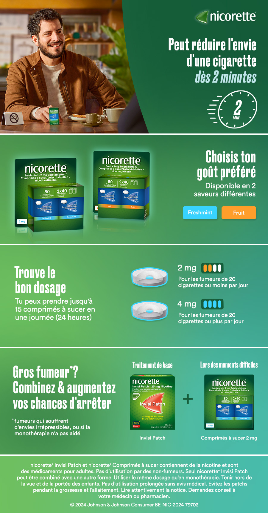 Nicorette : Peut réduire l'envie d'une cigarette dès 2 minutes.
