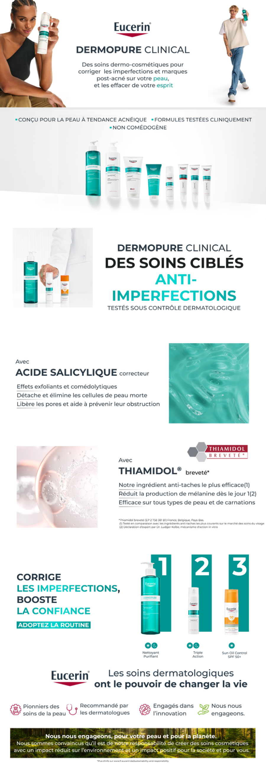 Comparaison avant/après de la peau avec Eucerin Dermopure Clinical Triple Action.