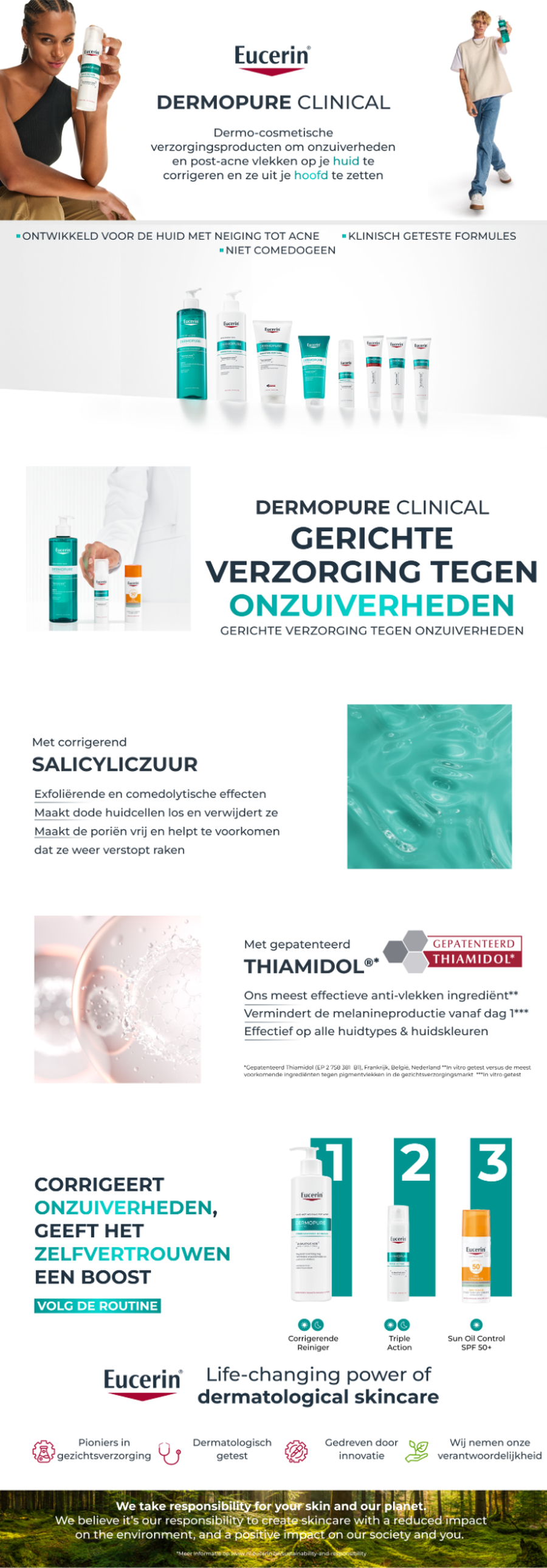 Eucerin Dermopure Clinical: Reiniger, serum en zonnebrandcrème voor acne-gevoelige huid.